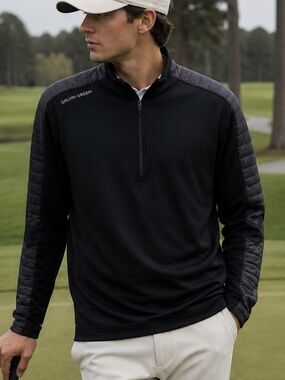 Galvin Green 1/4 Zip Golf Pullover Black Quilted Sleeve Men Large Minimalist